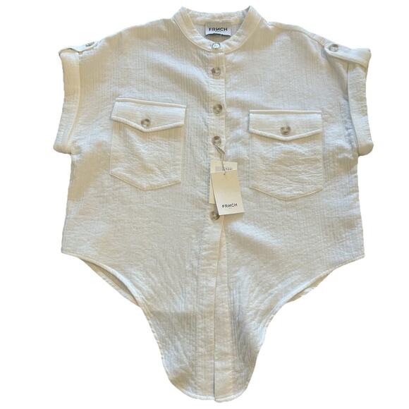 NWT FRNCH Paris Women’s Celene Chemise Top Blanc Size‎ Small 100% Cotton Shirt - Picture 1 of 11